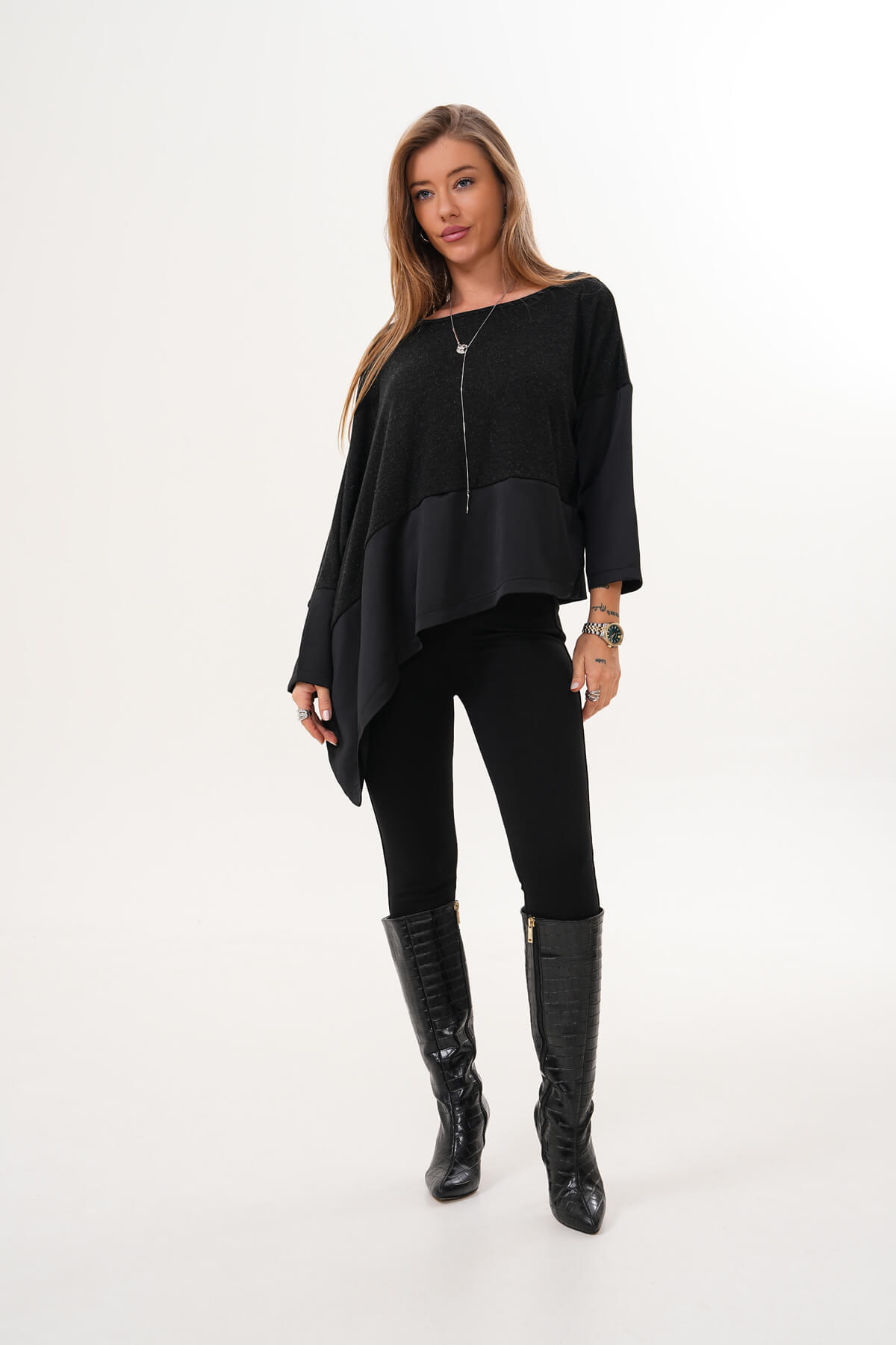 Asimetrik Bluz MDG-25-Ö-53 Siyah - 1