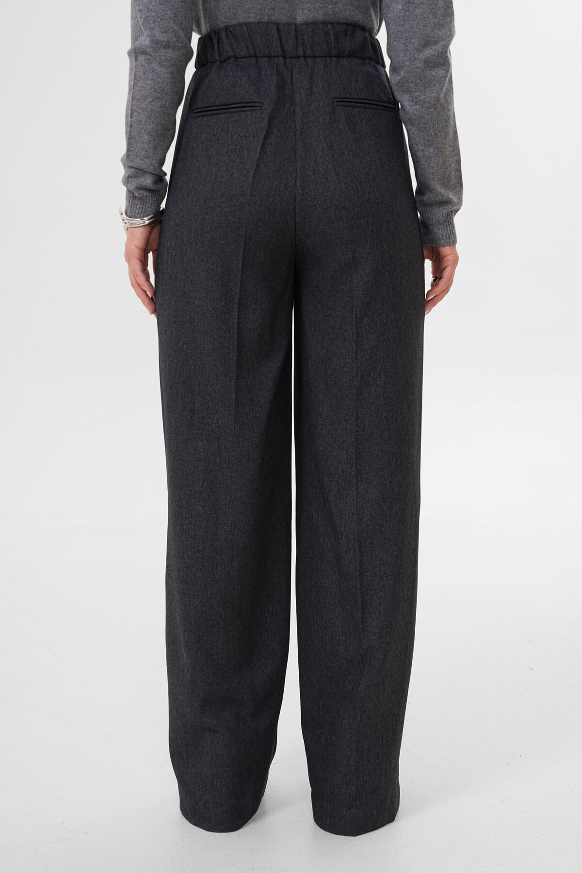 Beli Lastikli Bol Paça Pantolon MDG-ALTY-008-2 Gri - 3