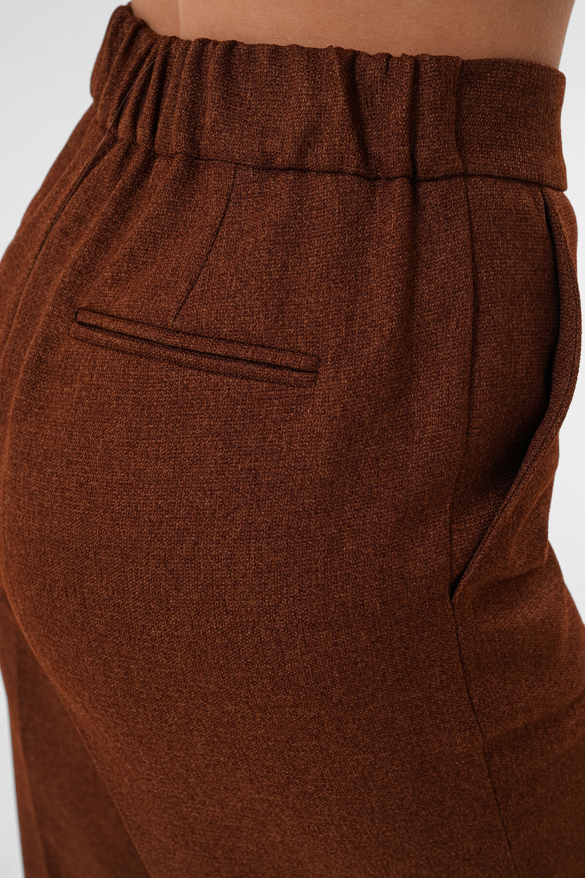 Beli Lastikli Bol Paça Pantolon MDG-ALTY-008-2 Kahverengi - 5