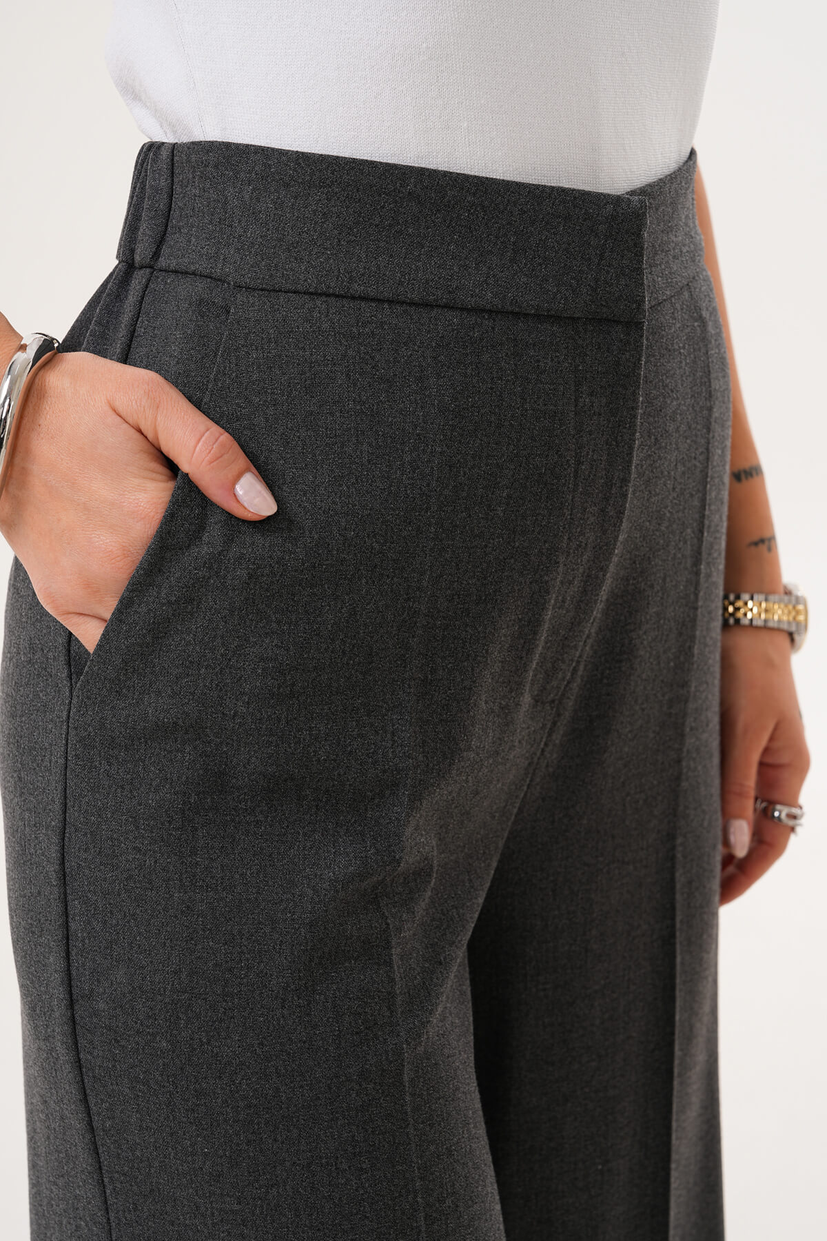 Beli Lastikli Bol Paça Pantolon MDG-ALTY-008 Antrasit - 2