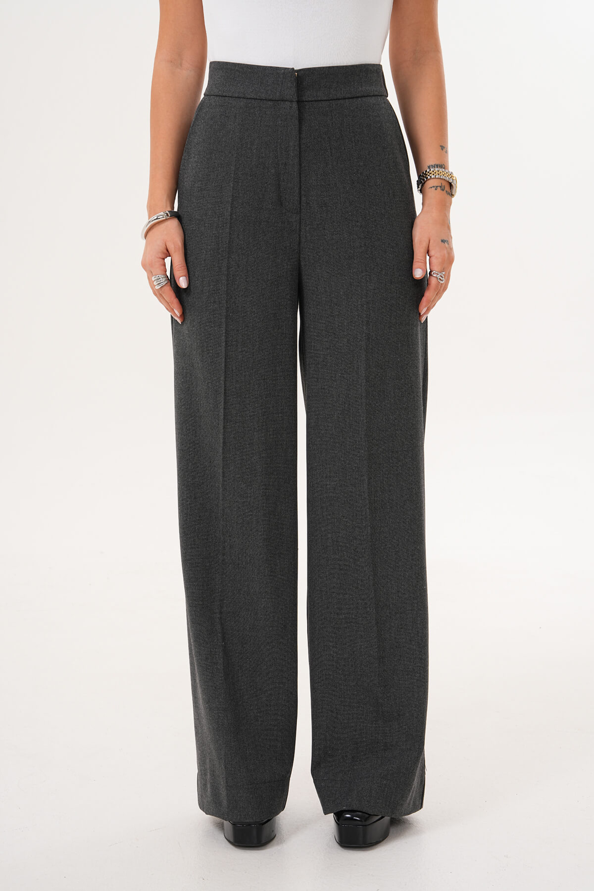 Beli Lastikli Bol Paça Pantolon MDG-ALTY-008 Antrasit - 3