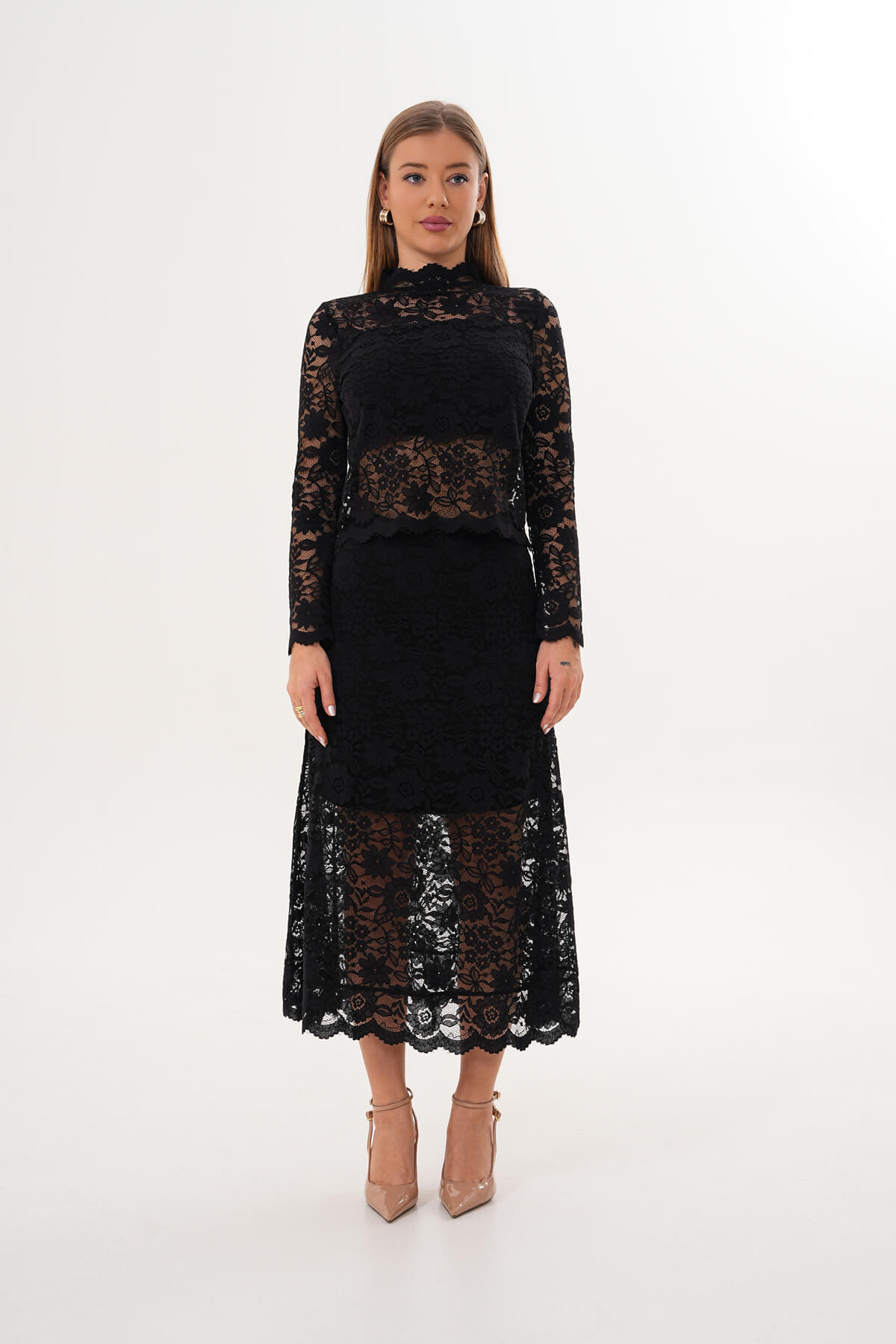 Boğazlı Dantel Bluz MDG-25-D-89 Siyah - MDG