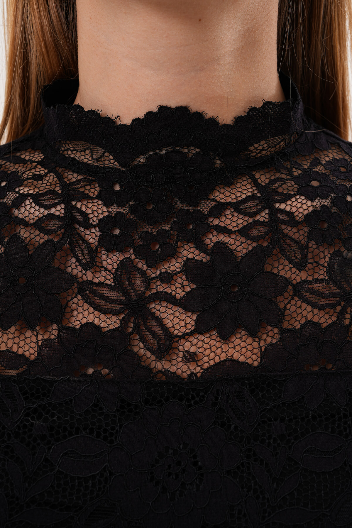 Boğazlı Dantel Bluz MDG-25-D-89 Siyah - 2