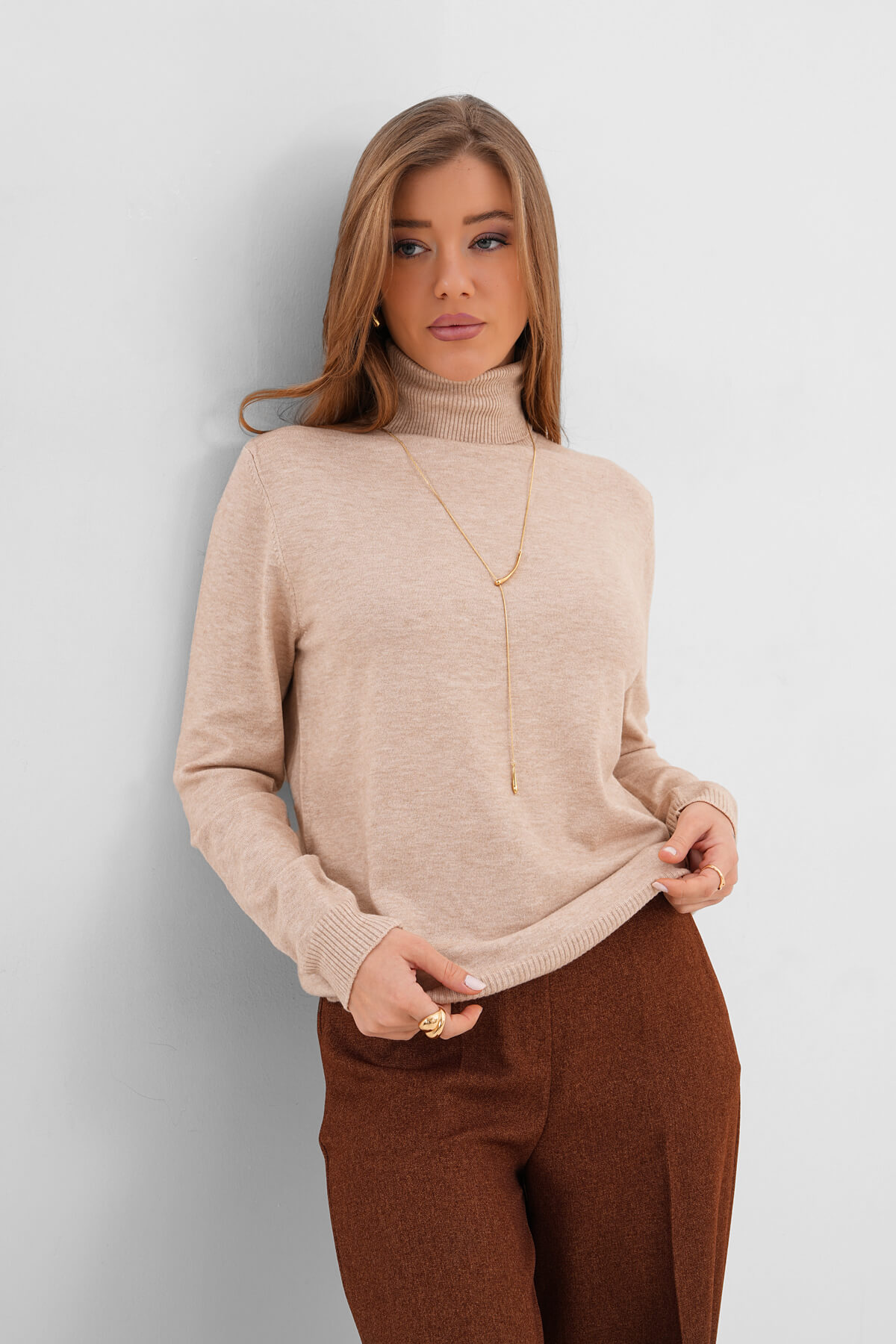 Boğazlı Triko Kazak MDG-22701 Bej - 2