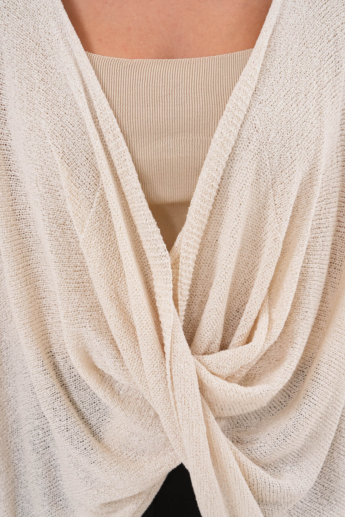 Çapraz Drapeli Triko Bluz MDG-1012 Krem - 2