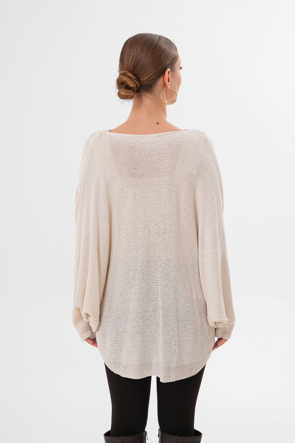 Çapraz Drapeli Triko Bluz MDG-1012 Krem - 3