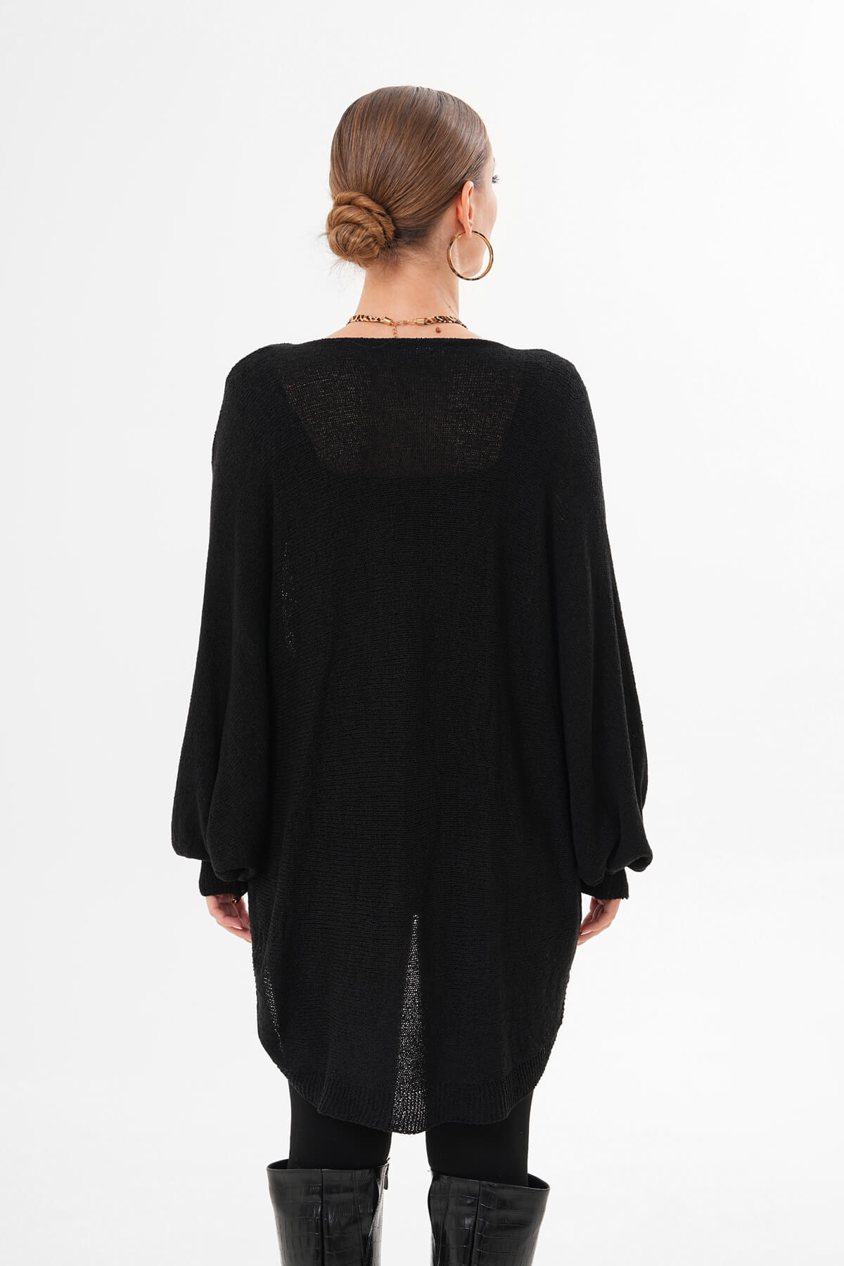 Çapraz Drapeli Triko Bluz MDG-1012 Siyah - 3