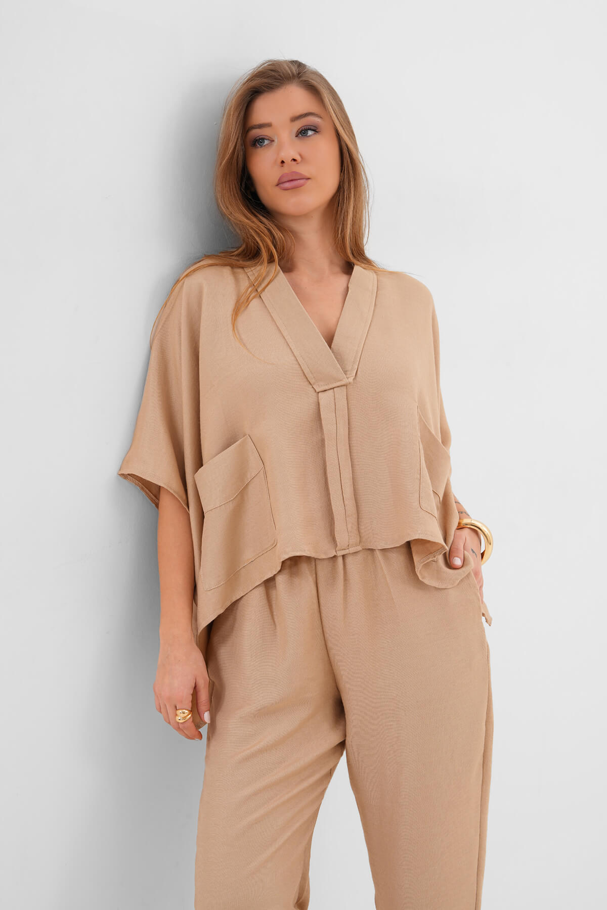 Cepli V Yakalı Panço MDG-25-D-100 Bej - 1