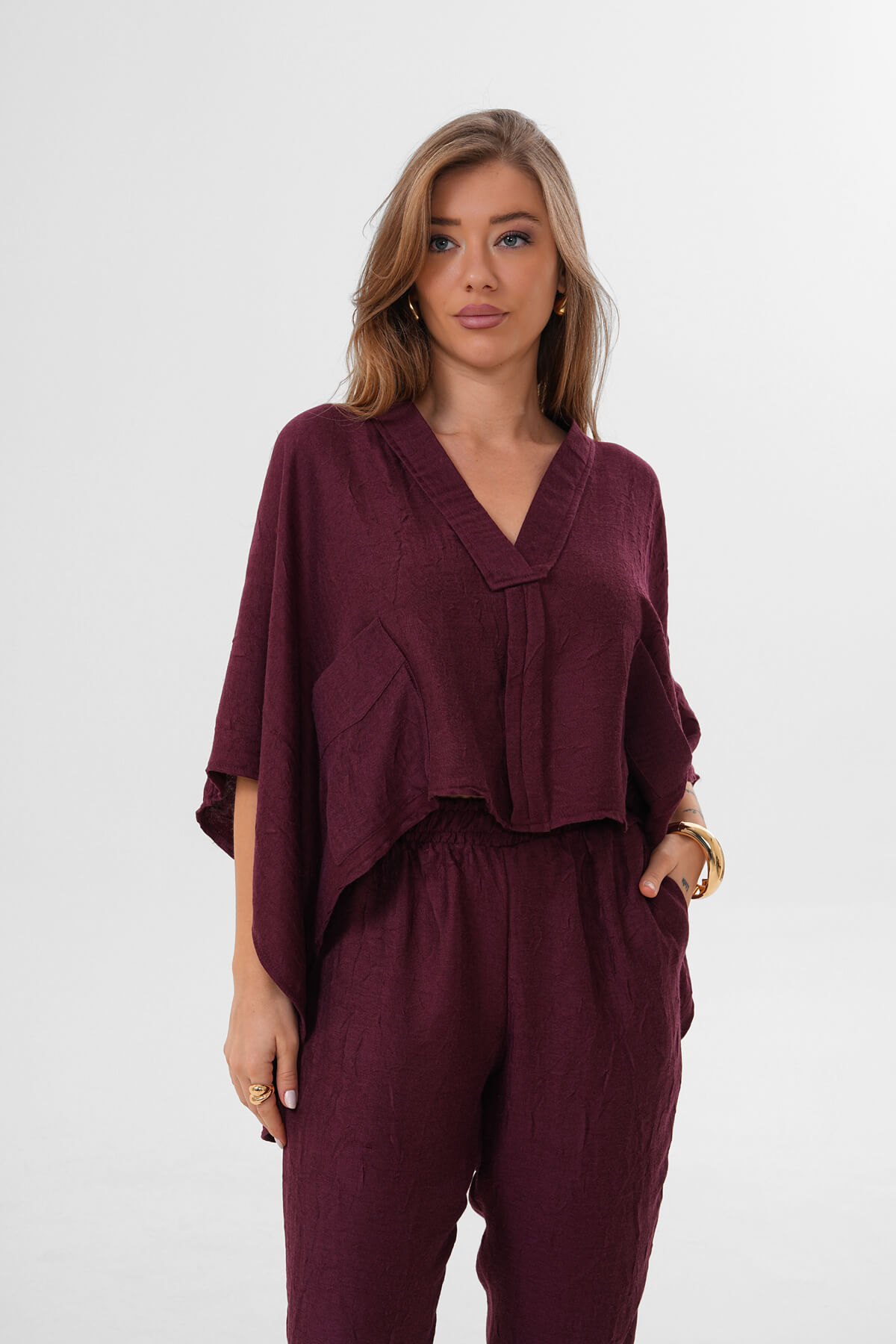 Cepli V Yakalı Panço MDG-25-D-100 Bordo - 1