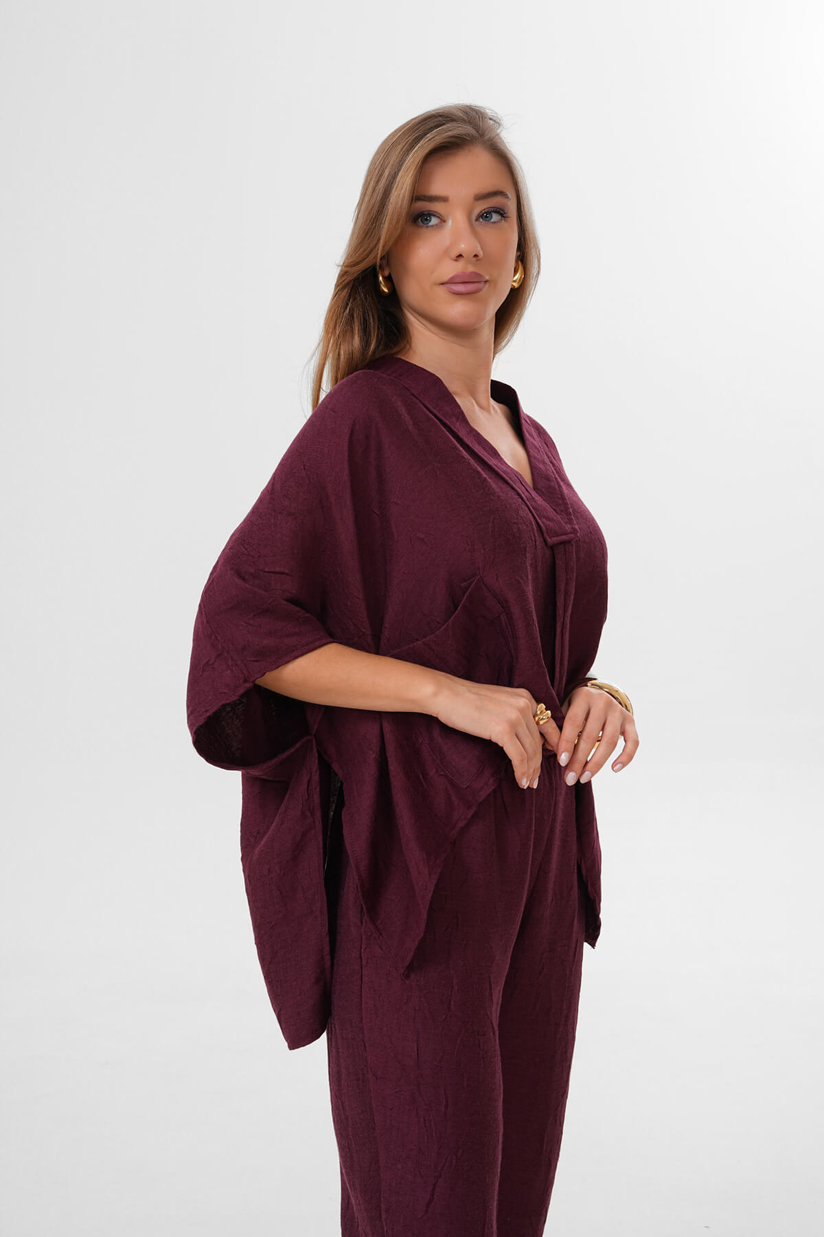 Cepli V Yakalı Panço MDG-25-D-100 Bordo - 2