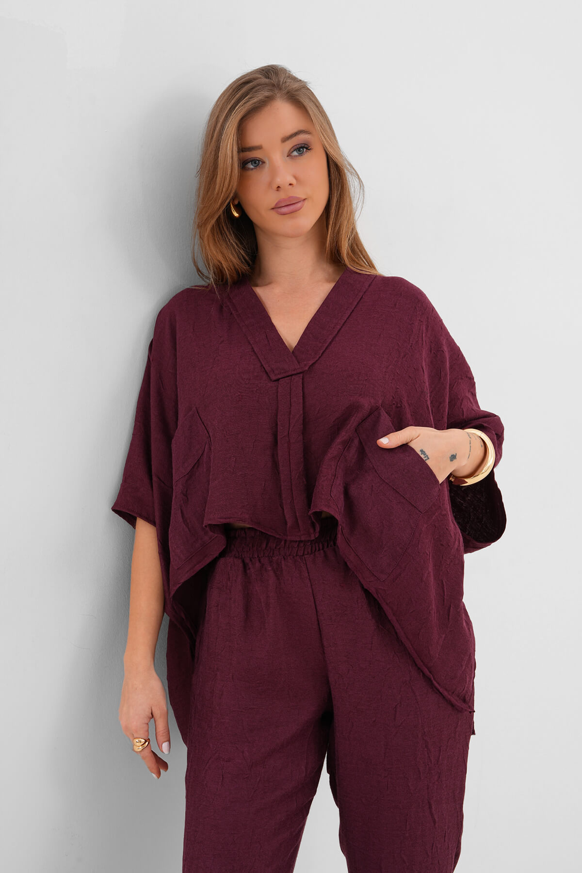 Cepli V Yakalı Panço MDG-25-D-100 Bordo - 4