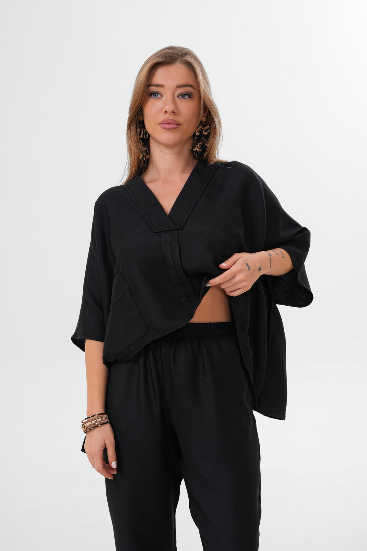 Cepli V Yakalı Panço MDG-25-D-100 Siyah - MDG