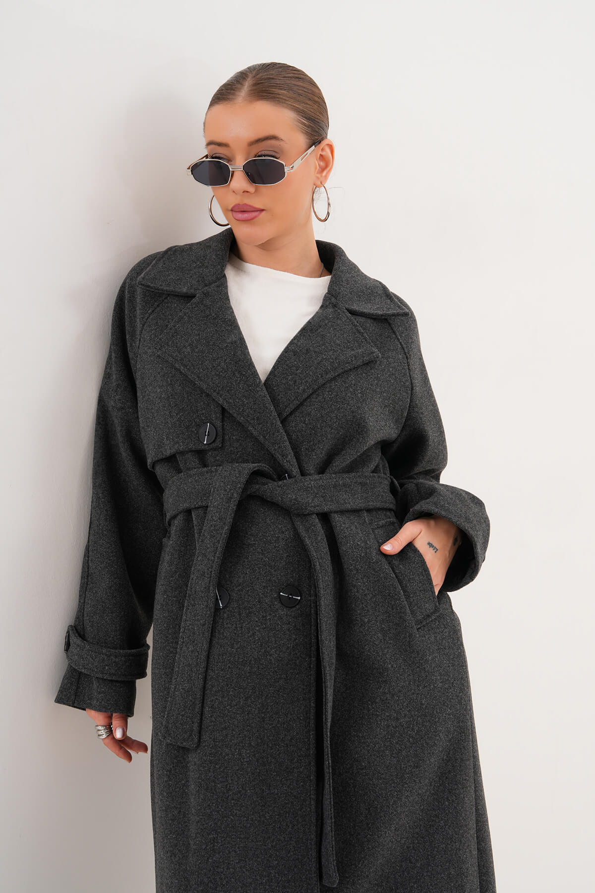 Çift Düğmeli Kaban MDG-ALTY-5176 Antrasit - 2