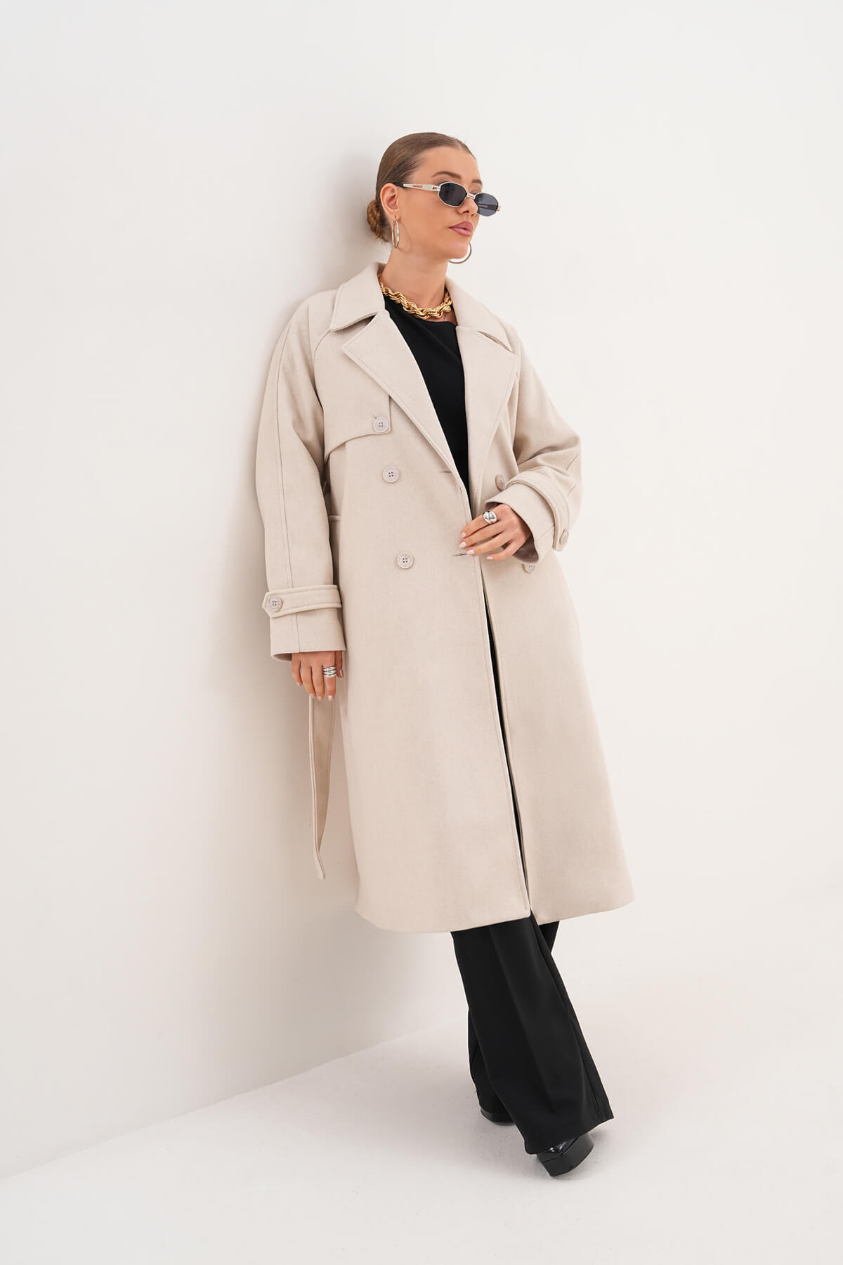 Çift Düğmeli Kaban MDG-ALTY-5176 Bej - 1