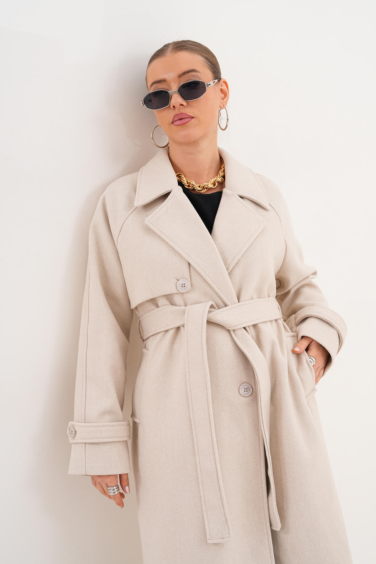 Çift Düğmeli Kaban MDG-ALTY-5176 Bej - 2