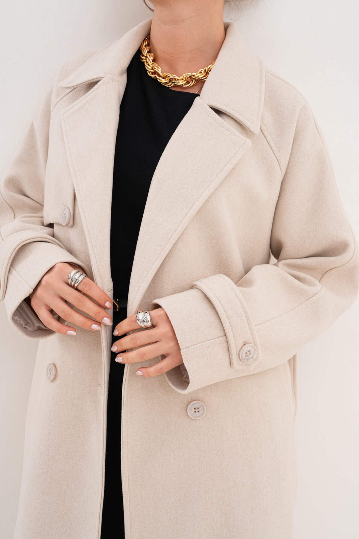 Çift Düğmeli Kaban MDG-ALTY-5176 Bej - 3