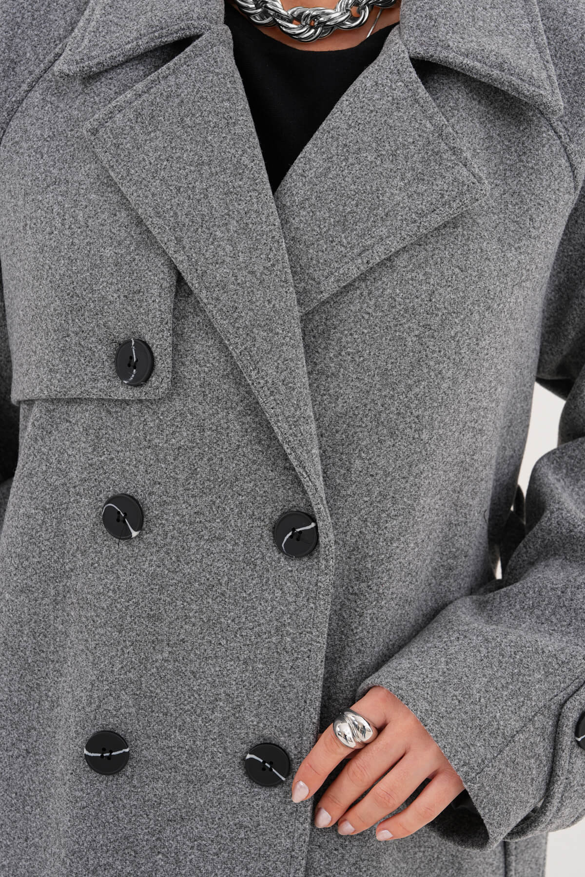 Çift Düğmeli Kaban MDG-ALTY-5176 Gri - 3