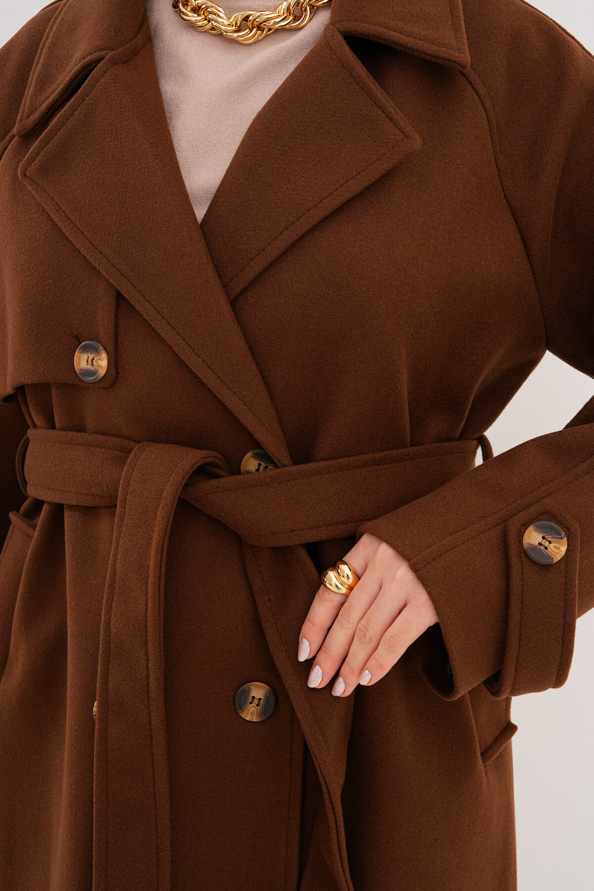 Çift Düğmeli Kaban MDG-ALTY-5176 Kahverengi - 3