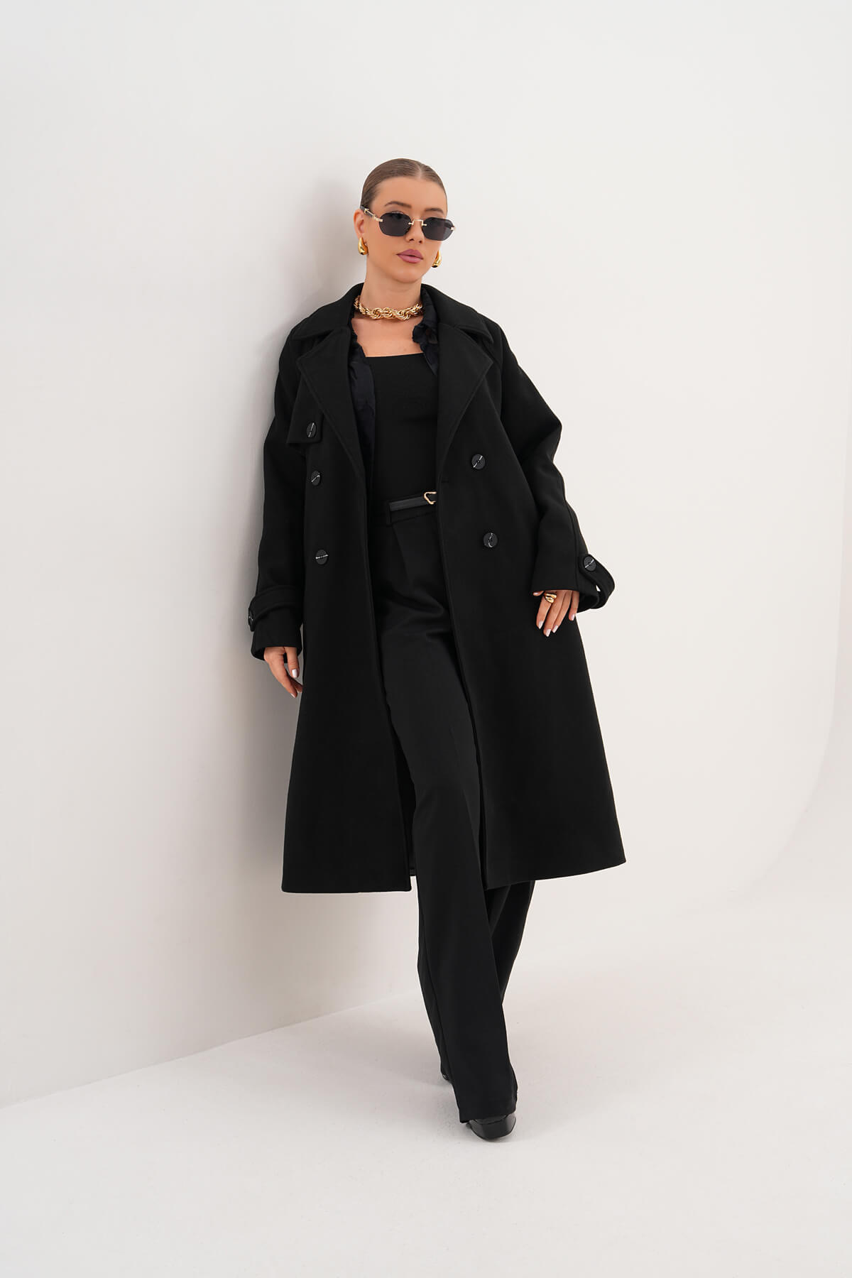 Çift Düğmeli Kaban MDG-ALTY-5176 Siyah - 1