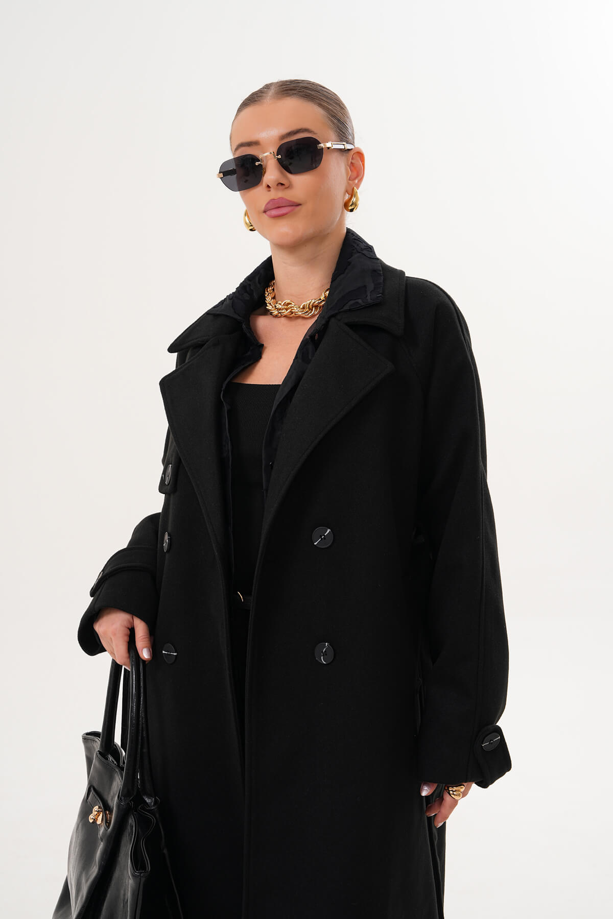 Çift Düğmeli Kaban MDG-ALTY-5176 Siyah - 2