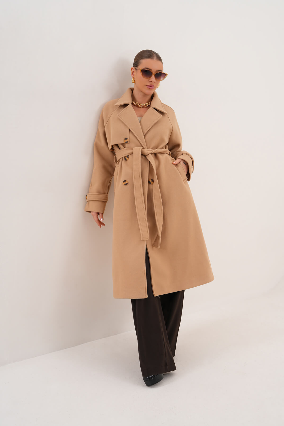 Çift Düğmeli Kaban MDG-ALTY-5176 Vizon - 1