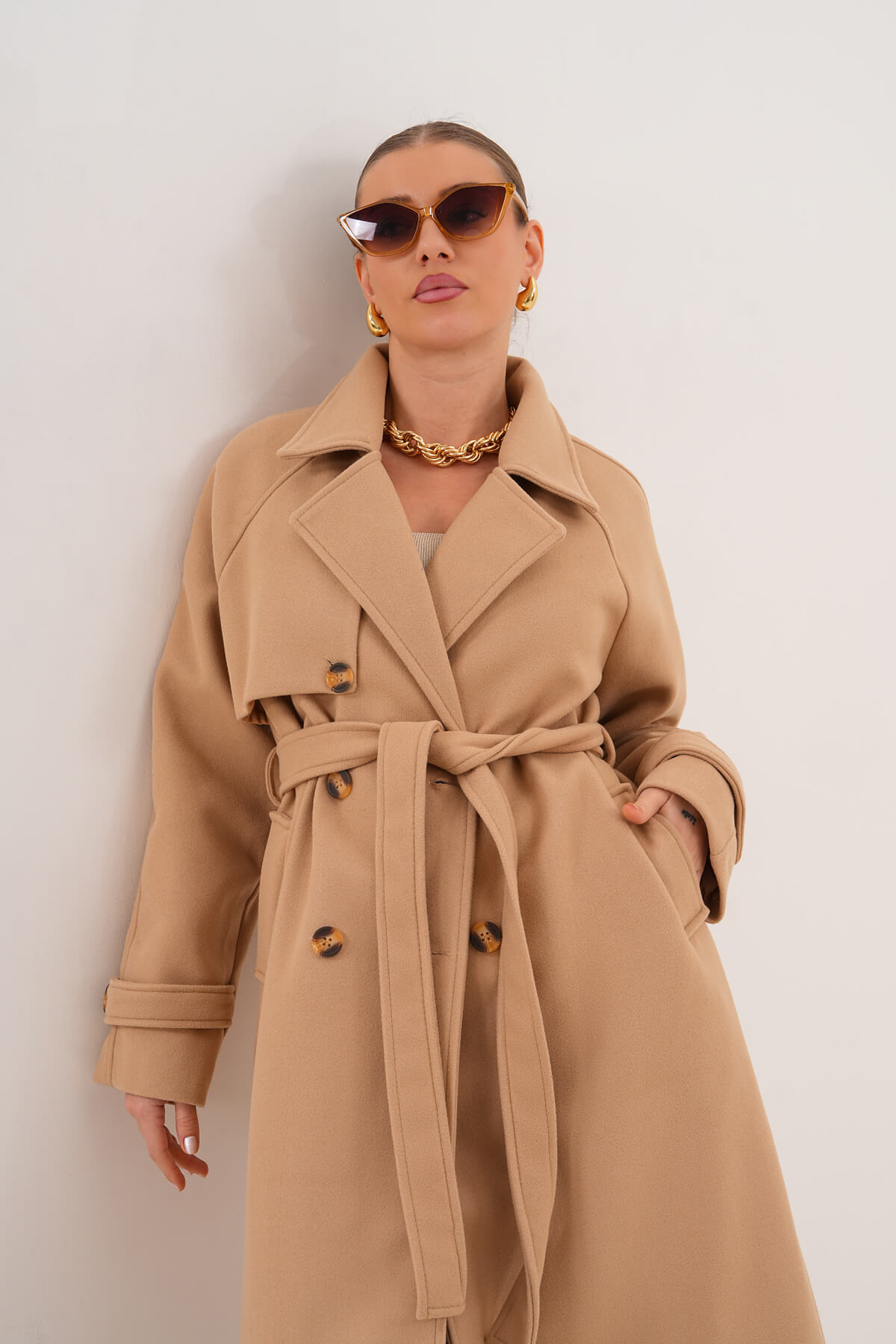 Çift Düğmeli Kaban MDG-ALTY-5176 Vizon - 3