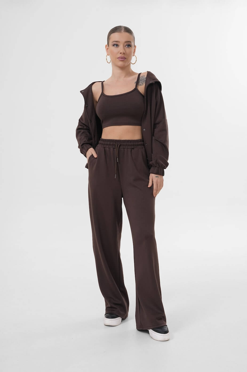 Çıtçıtlı Kapüşonlu Ceket Sweat MDG-3027 Kahverengi - 1