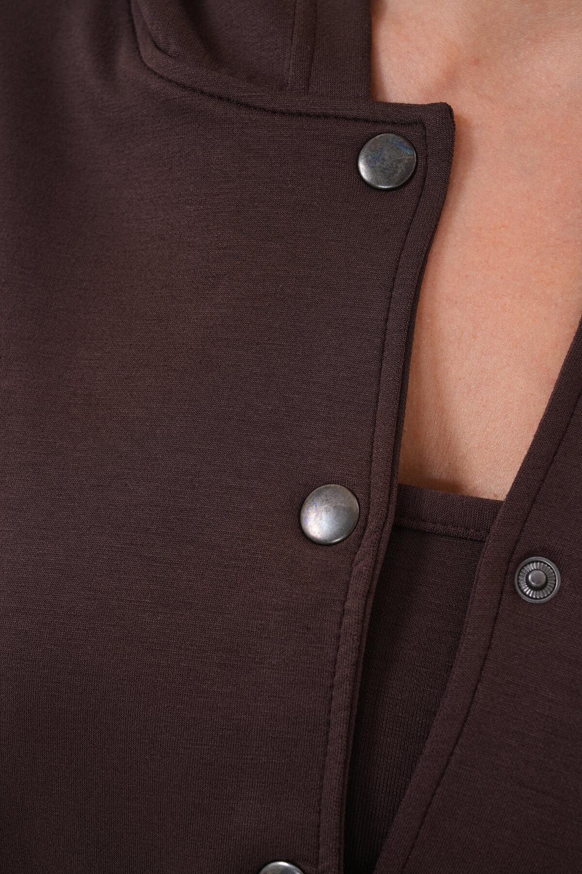 Çıtçıtlı Kapüşonlu Ceket Sweat MDG-3027 Kahverengi - 2