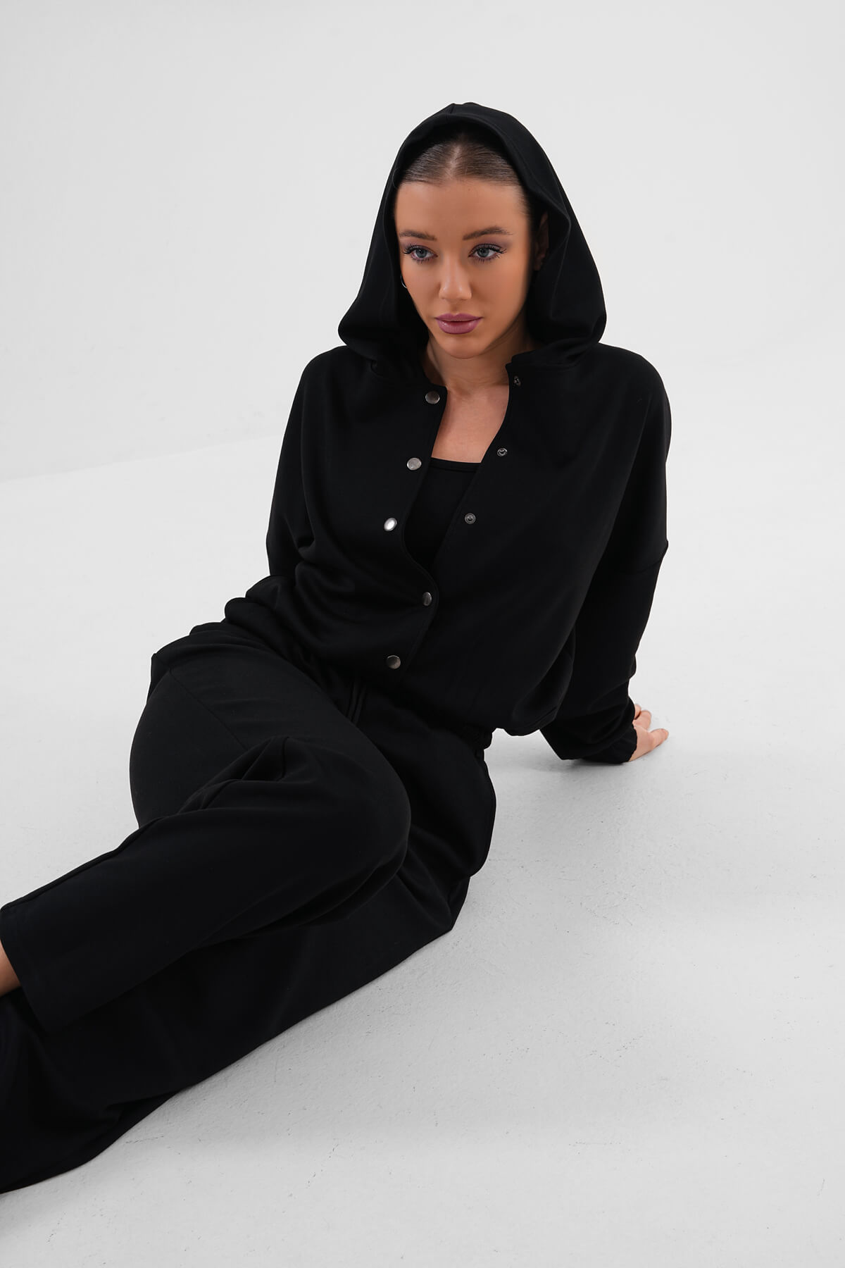 Çıtçıtlı Kapüşonlu Ceket Sweat MDG-3027 Siyah - 2