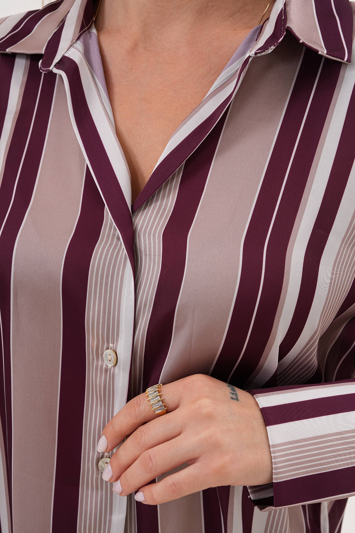 Çizgili Saten Gömlek MDG-25-D-32 Bordo Çizgili - 2