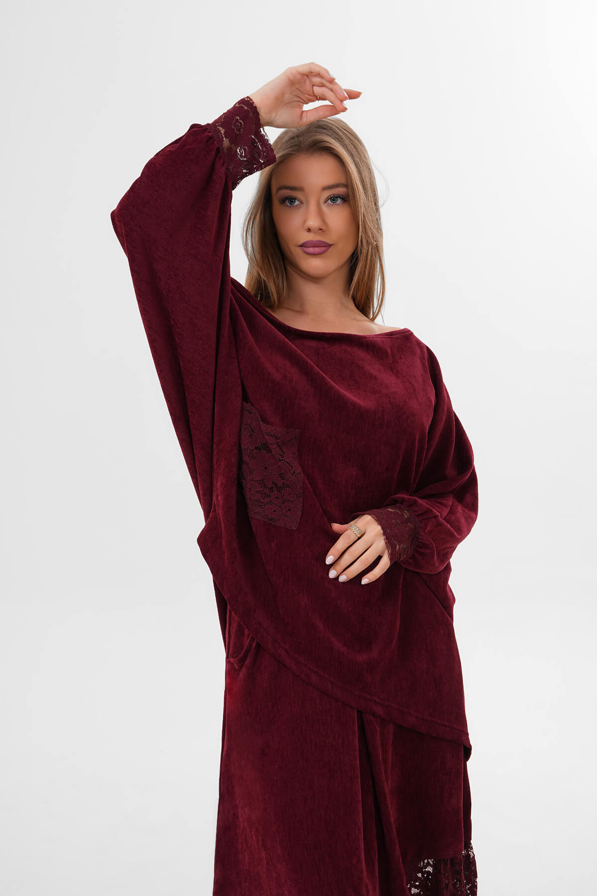 Dantel Detaylı Bluz MDG-25-D-90 Bordo - 2