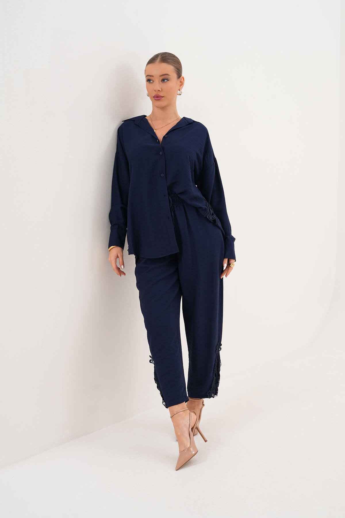 Dantel Detaylı Gömlek MDG-25-D-77 Lacivert - 1