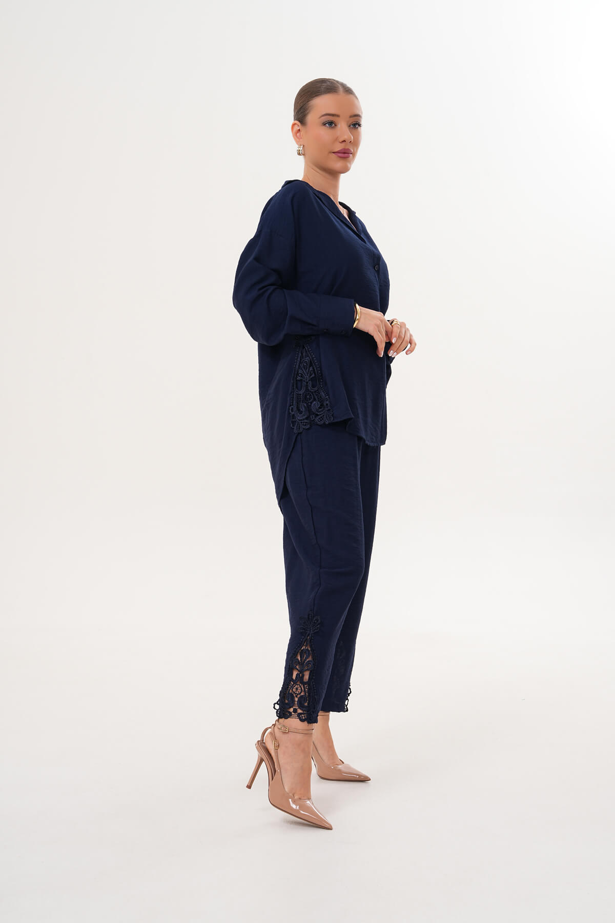 Dantel Detaylı Gömlek MDG-25-D-77 Lacivert - 2