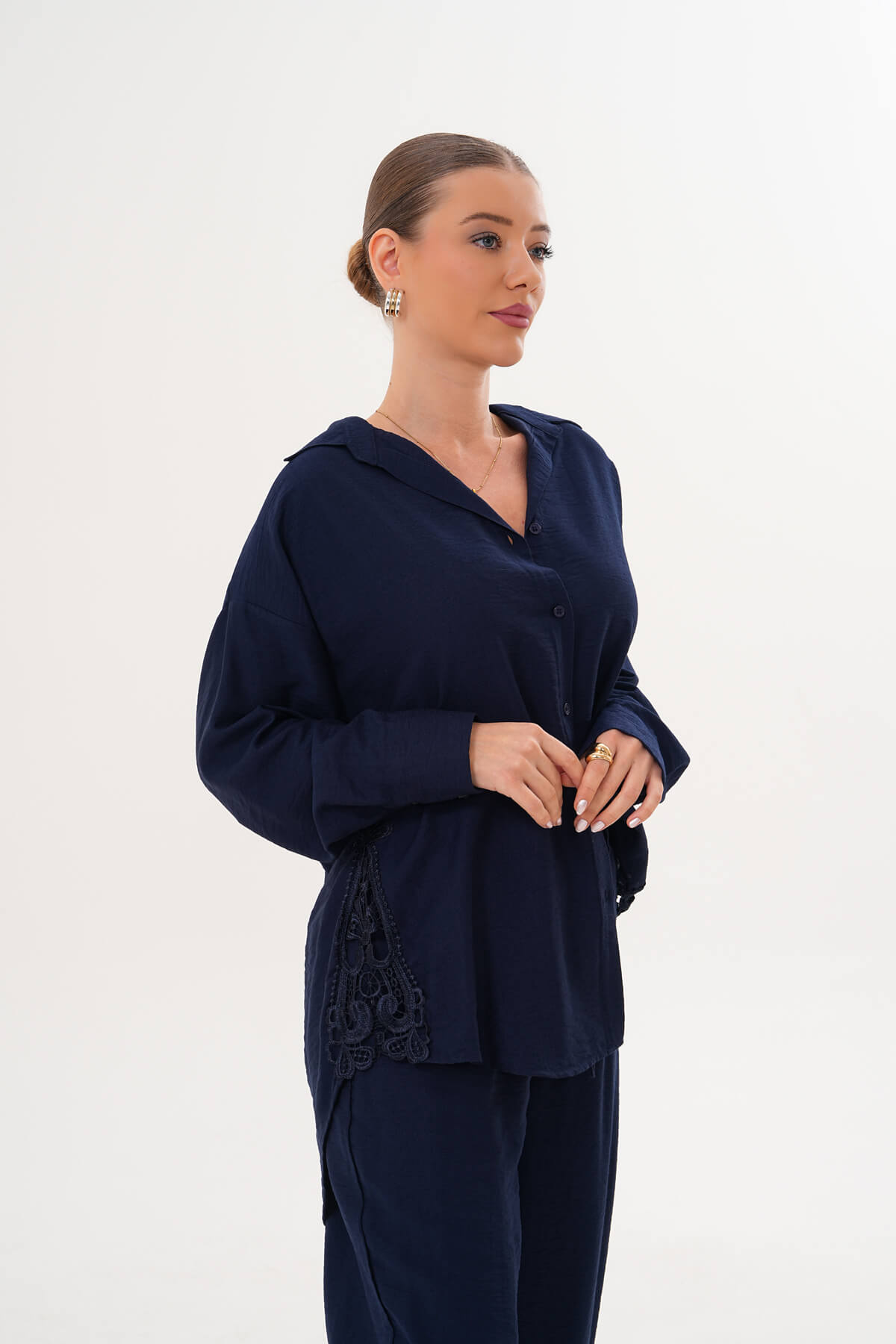 Dantel Detaylı Gömlek MDG-25-D-77 Lacivert - 3