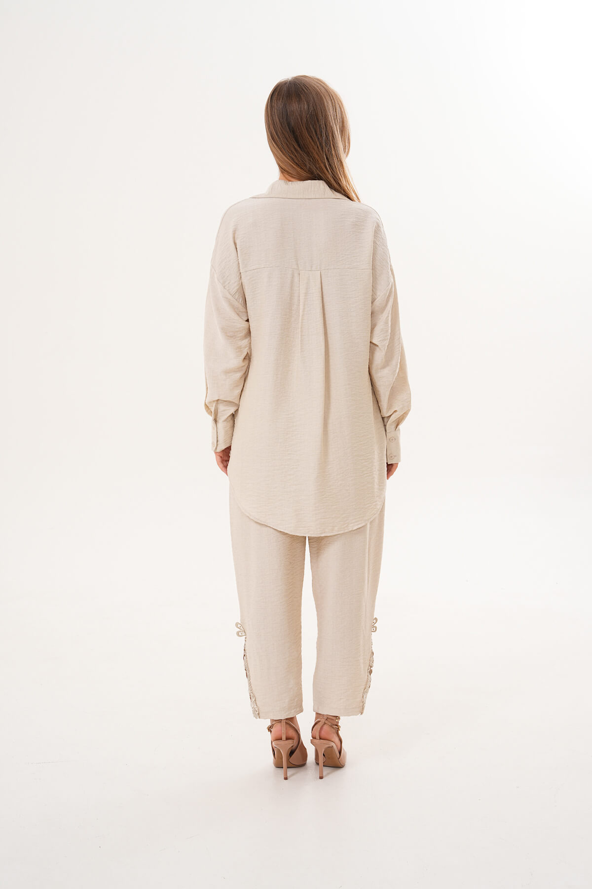 Dantel Detaylı Gömlek MDG-25-D-77 Bej - 3