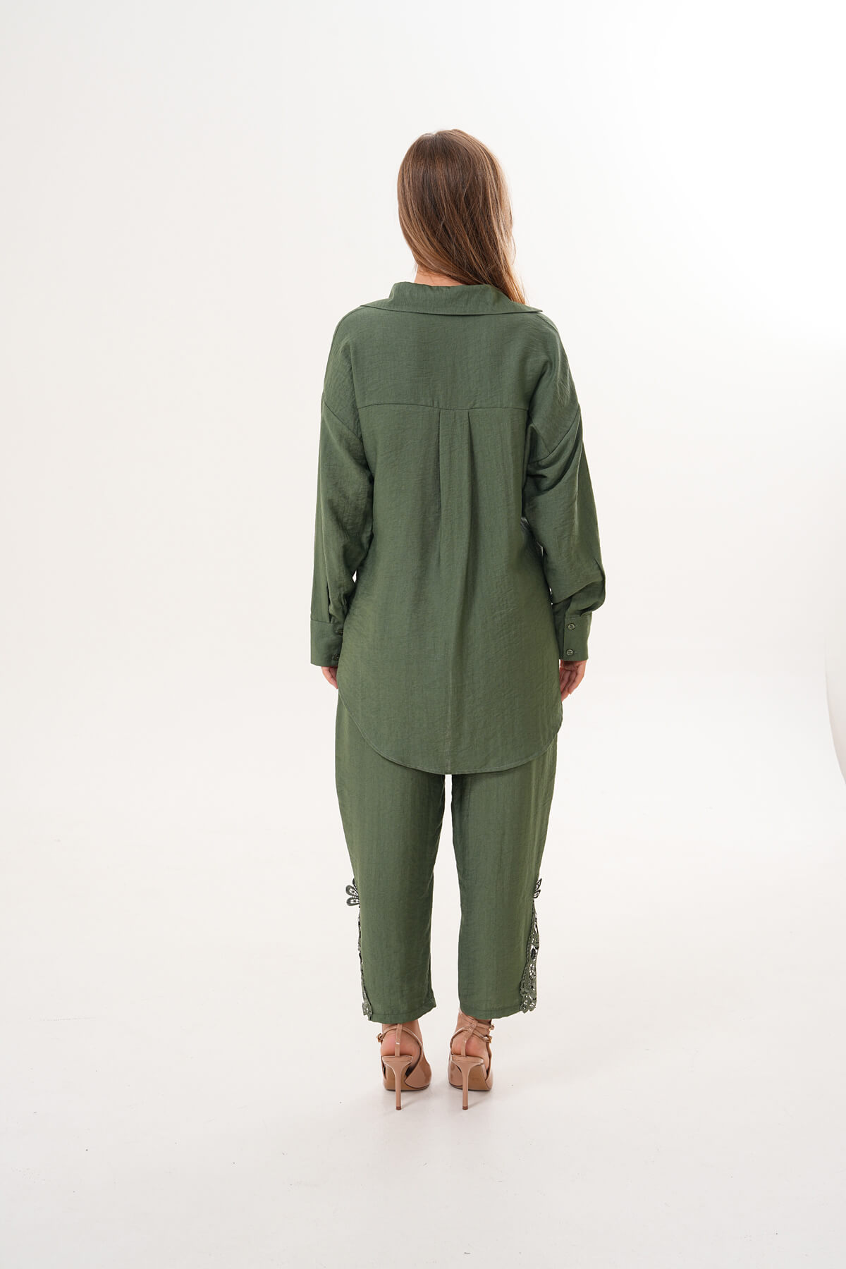 Dantel Detaylı Gömlek MDG-25-D-77 Haki - 3