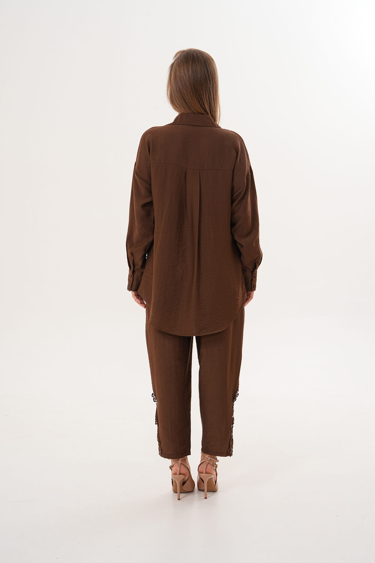 Dantel Detaylı Gömlek MDG-25-D-77 Kahverengi - 3