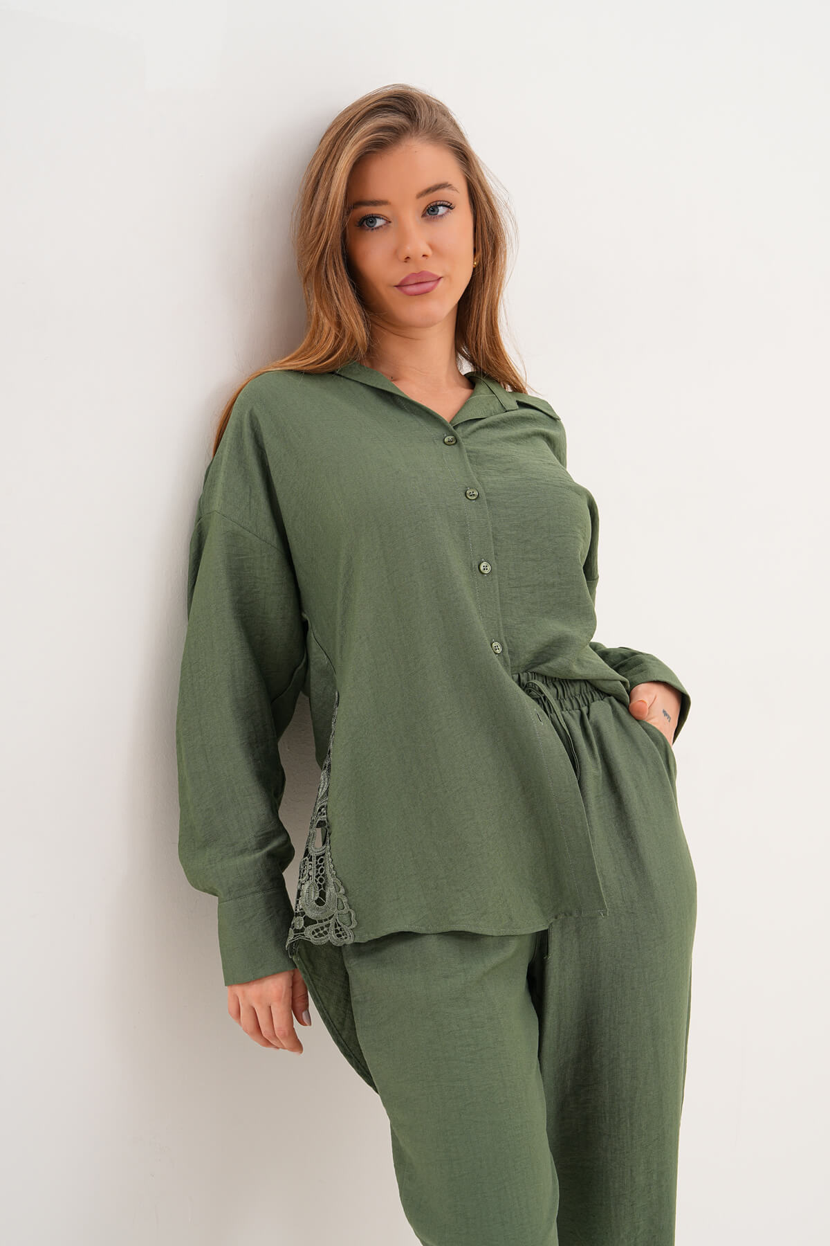 Dantel Paça Detaylı Pantolon MDG-25-D-77-P Haki - 1