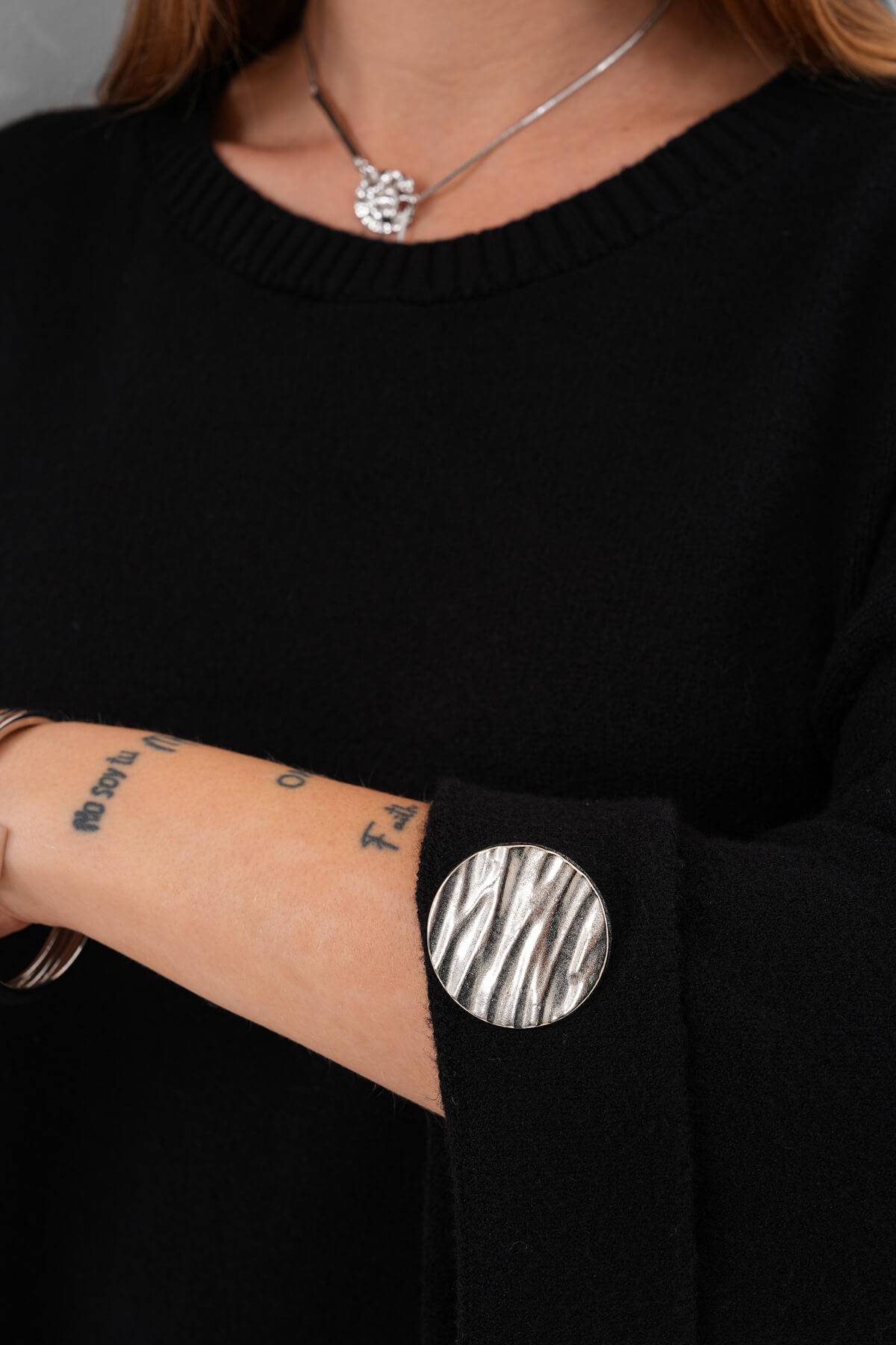 Düğme Detaylı Triko Kazak MDG-2565 Siyah - 2