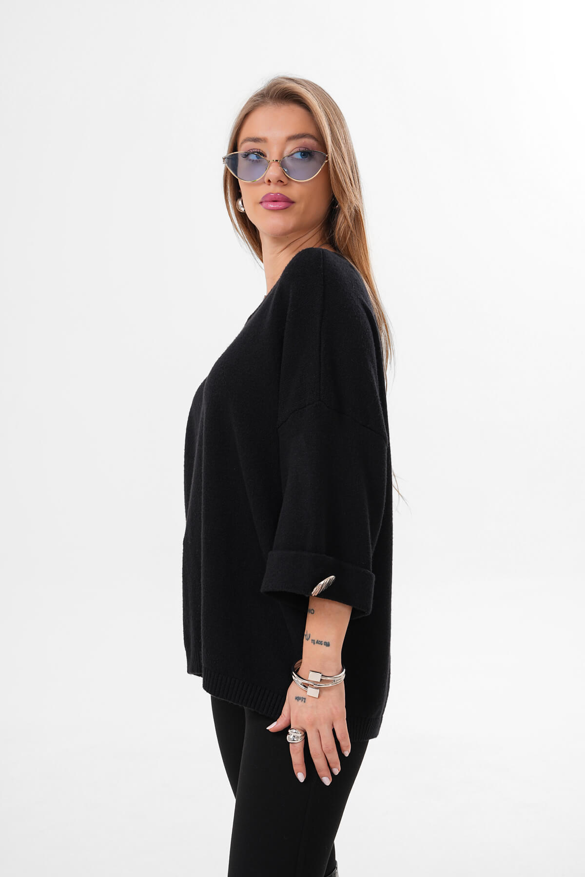 Düğme Detaylı Triko Kazak MDG-2565 Siyah - 3