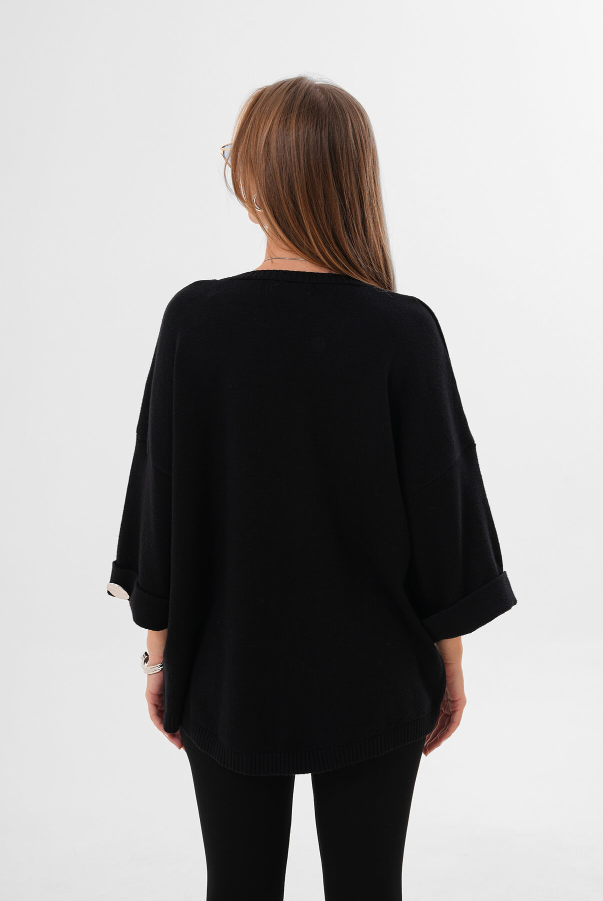 Düğme Detaylı Triko Kazak MDG-2565 Siyah - 4