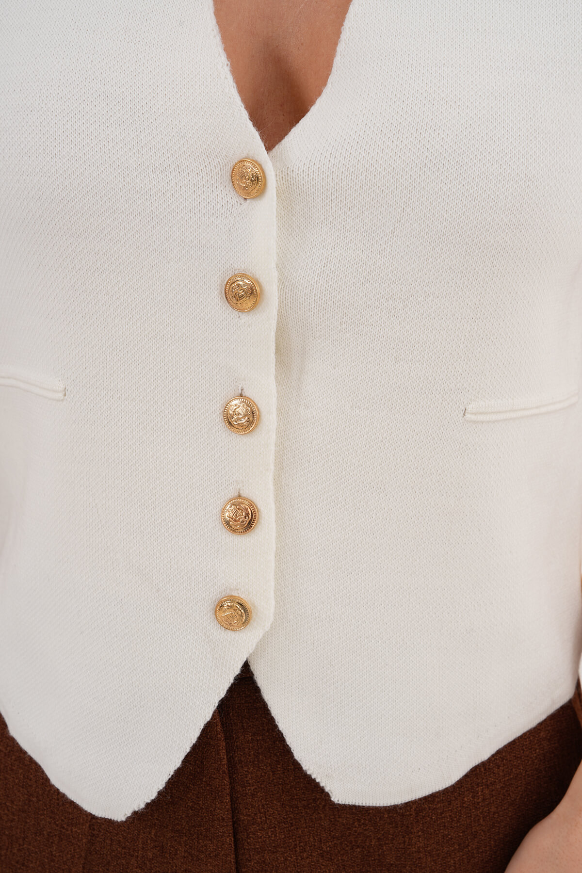 Düğmeli Yelek Akrilik MDG-0011 Kemik - 2