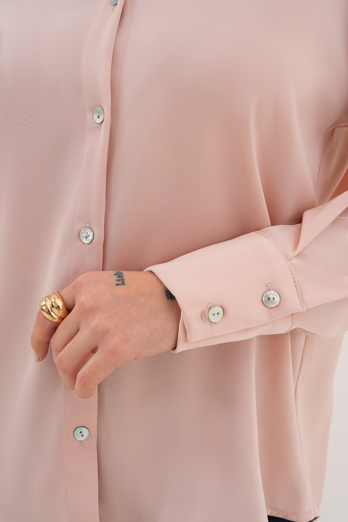 Düz Saten Gömlek MDG-25-D-10490 Bej - 3