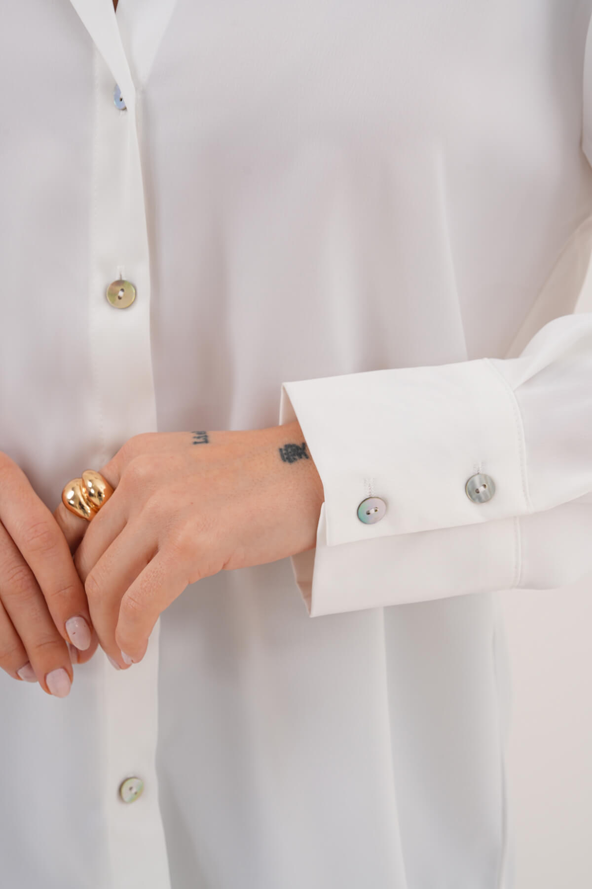 Düz Saten Gömlek MDG-25-D-10490 Ekru - 3