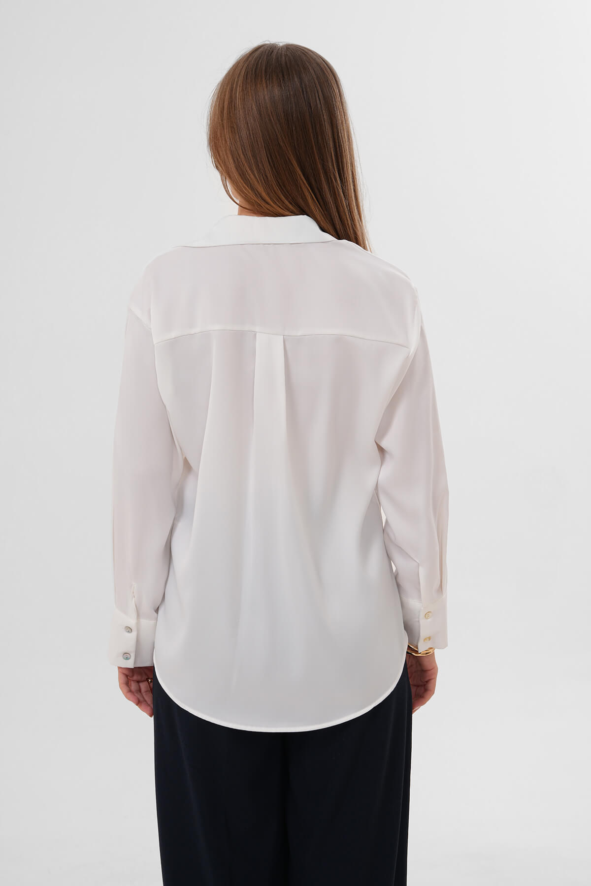 Düz Saten Gömlek MDG-25-D-10490 Ekru - 4