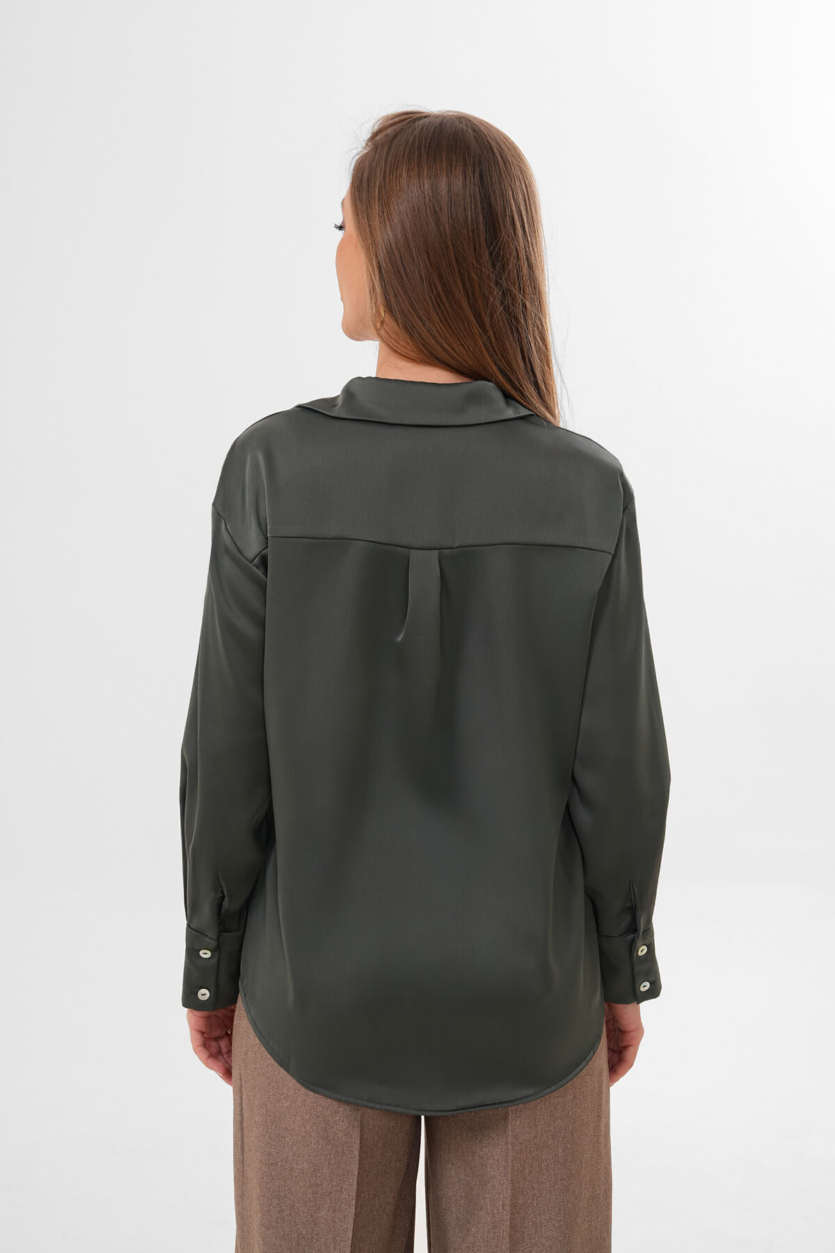 Düz Saten Gömlek MDG-25-D-10490 Haki - 4