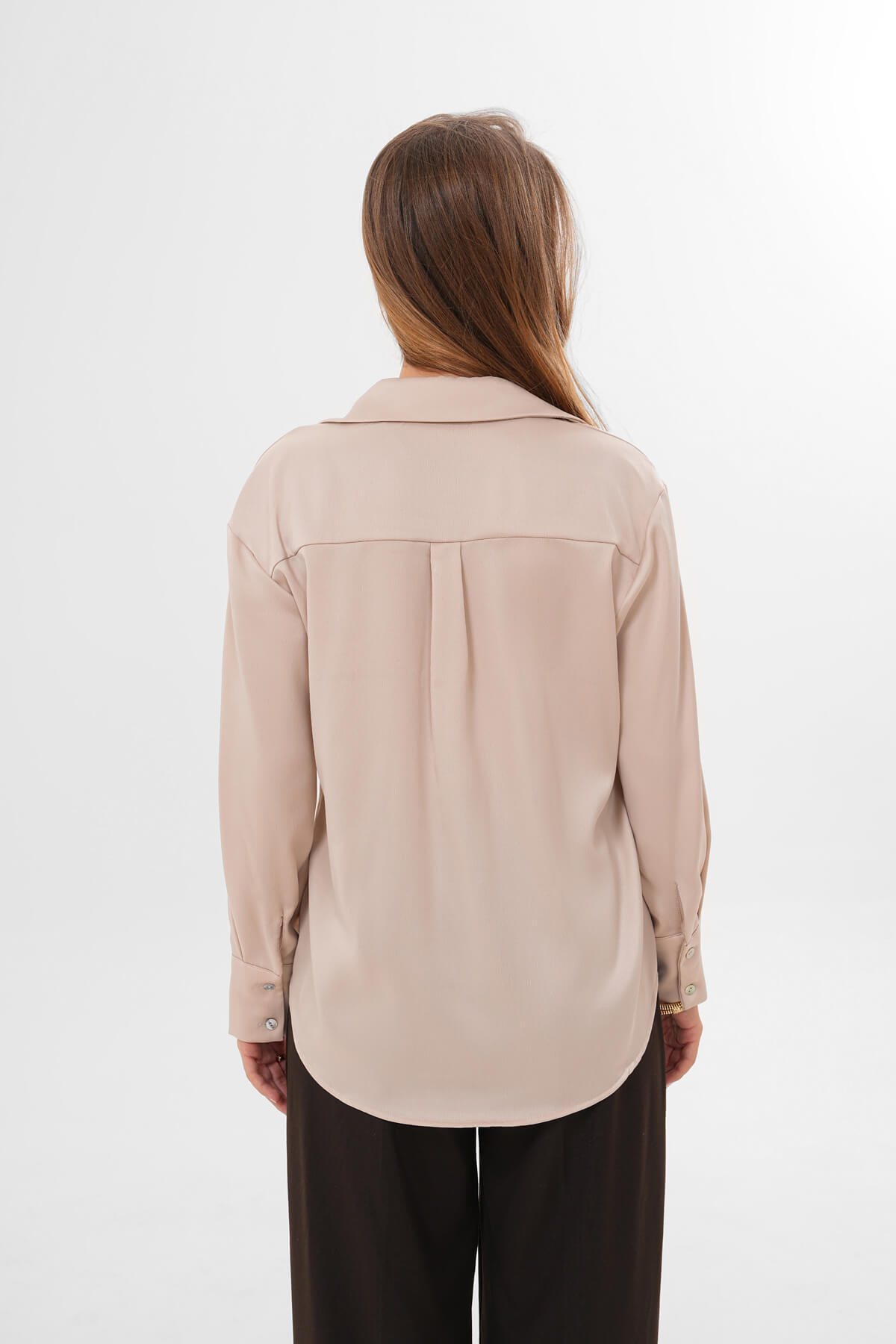 Düz Saten Gömlek MDG-25-D-10490 Krem - 4