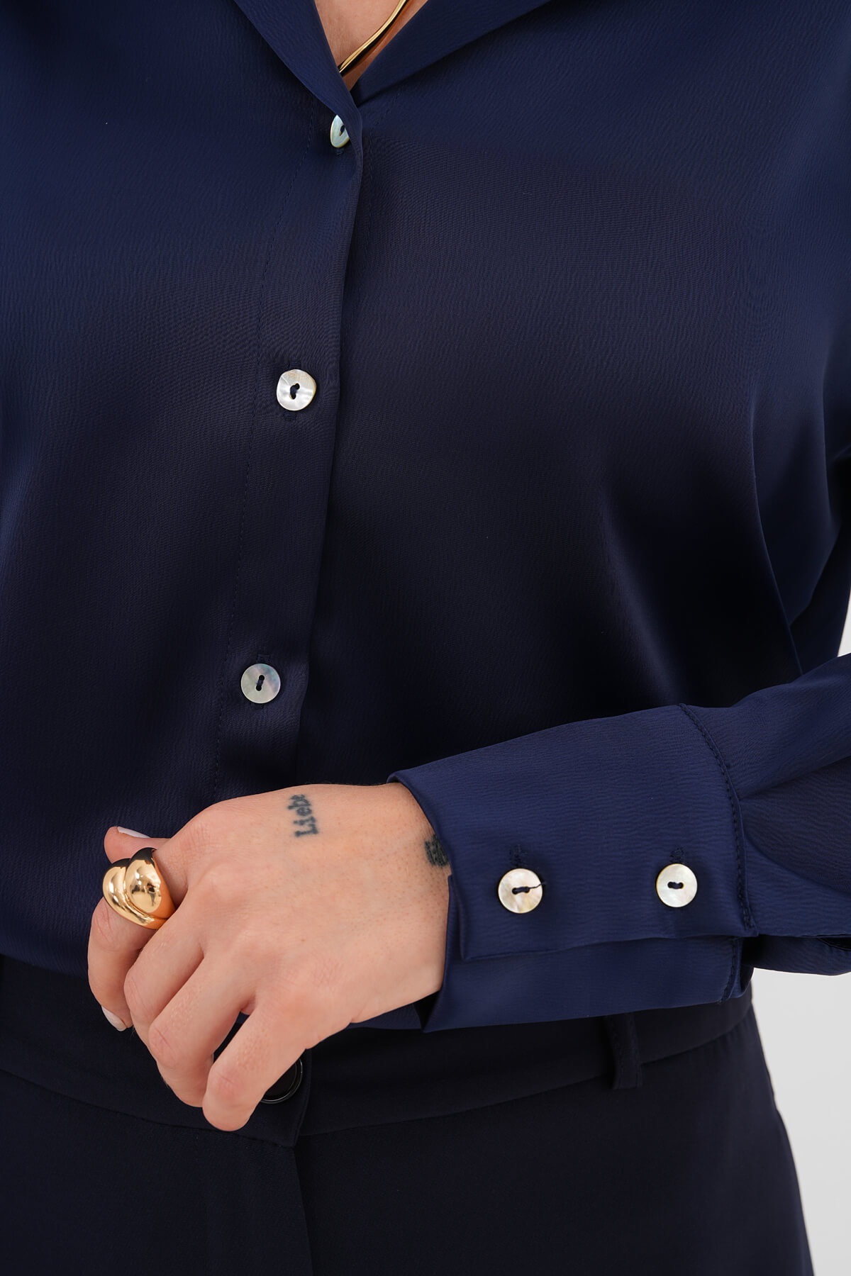 Düz Saten Gömlek MDG-25-D-10490 Lacivert - 3