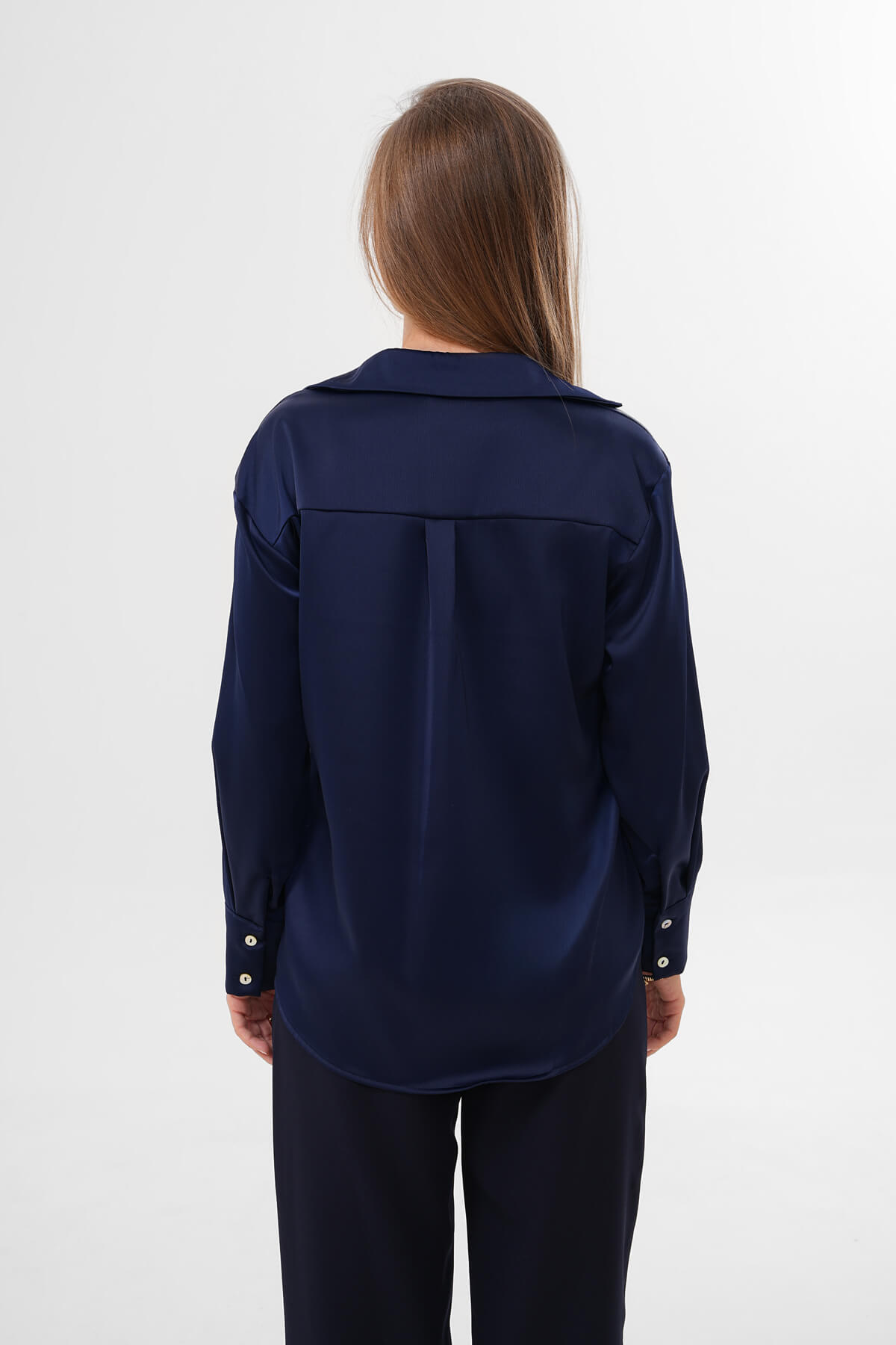 Düz Saten Gömlek MDG-25-D-10490 Lacivert - 4