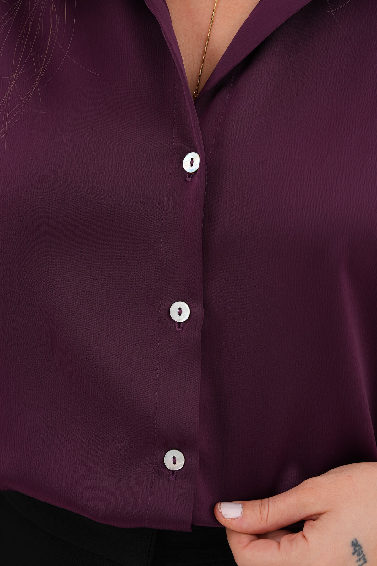 Düz Saten Gömlek MDG-25-D-10490 Mürdüm - 3